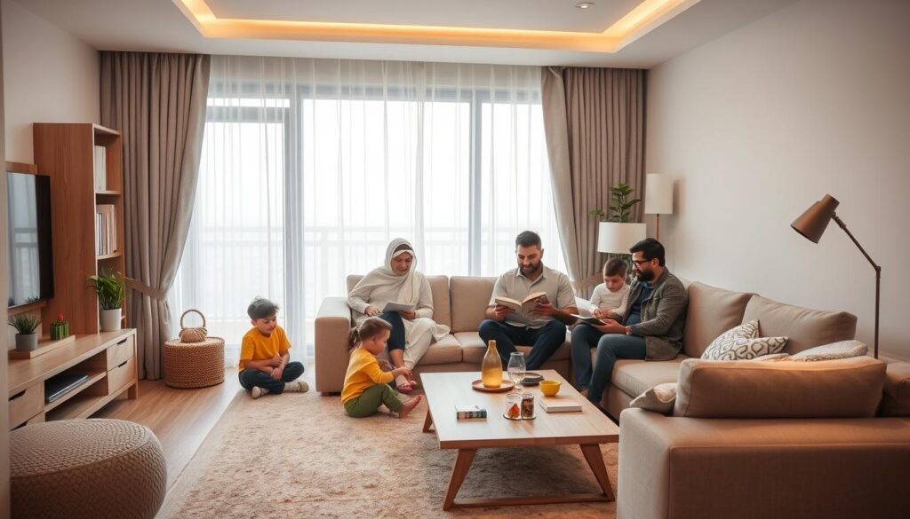 عائلة كويتية تستمتع بالهدوء في منزل معزول صوتياً من شركة عزل صوت في الكويت